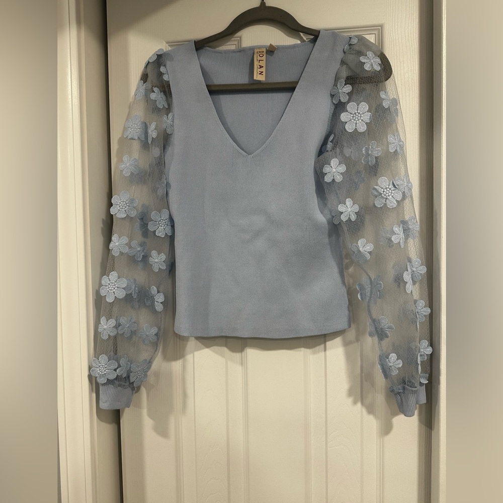 Dolan Light Blue Ribbed Knit Top